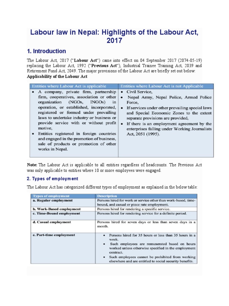 Labour Law in Nepal PDF Employment Welfare