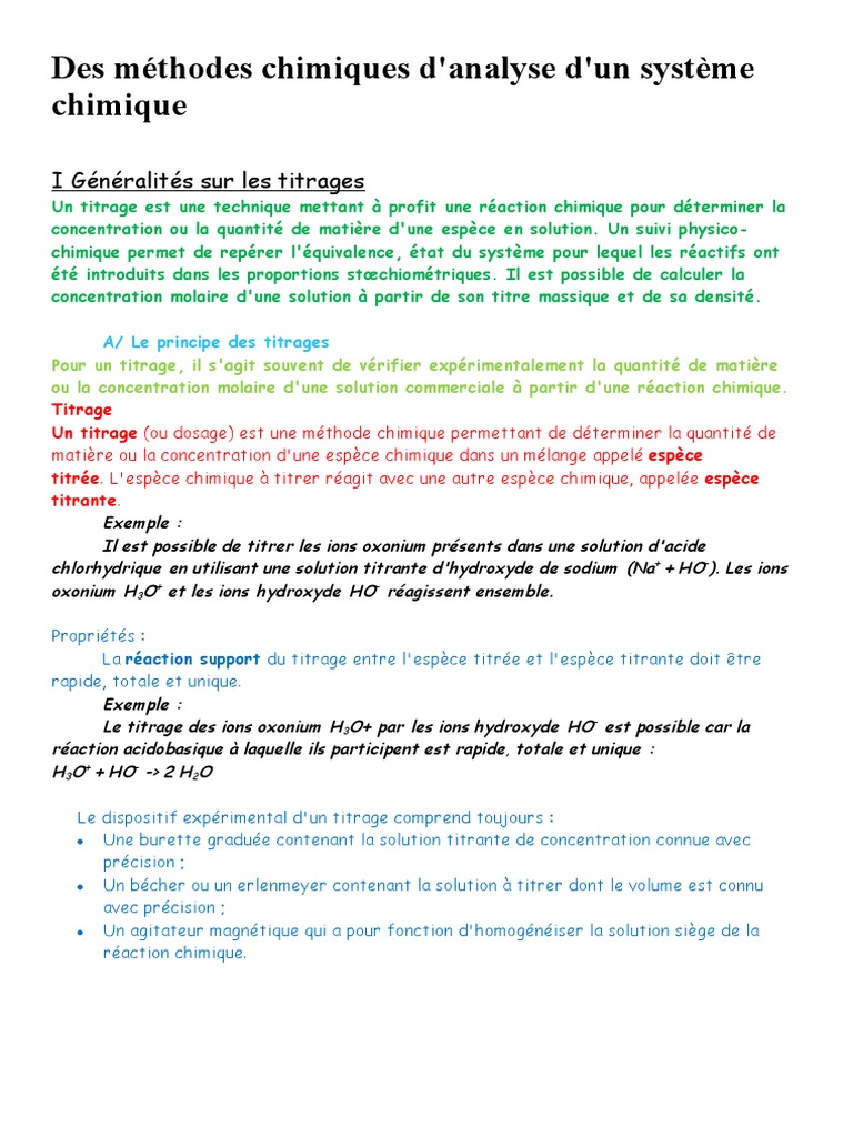Méthodes de titrage en chimie analytique | PDF | Titrage | Chimie