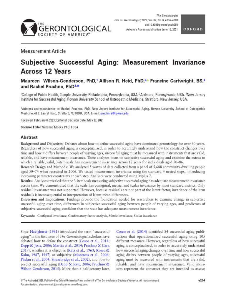Subjective successful aging measurement invariance across 12 years