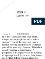ENG 101 - Paraphrasing and Summarizing Lesson