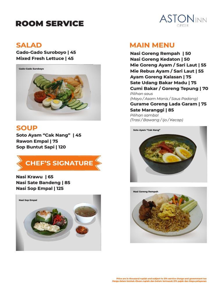 Room Service Menu | PDF | Drink | Smoothie