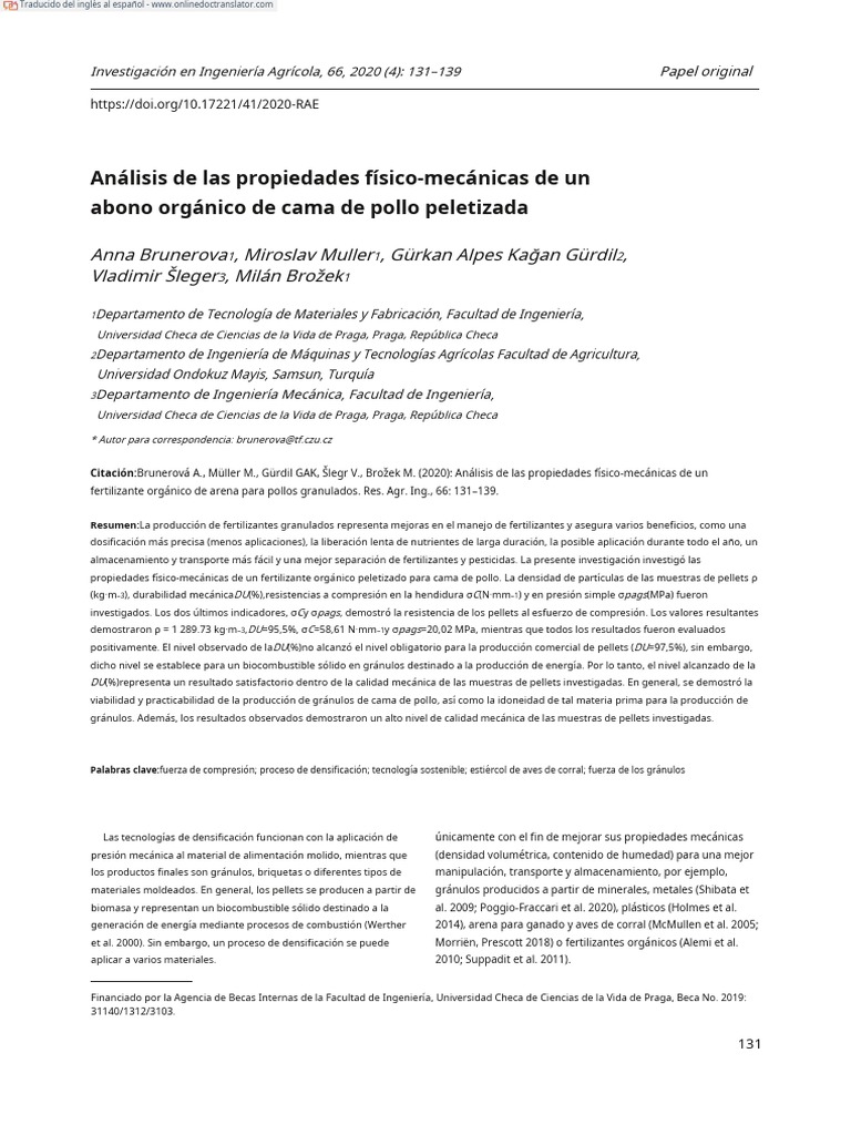 Analysis of The Physicalmechanical Properties of A Pelleted Chicken