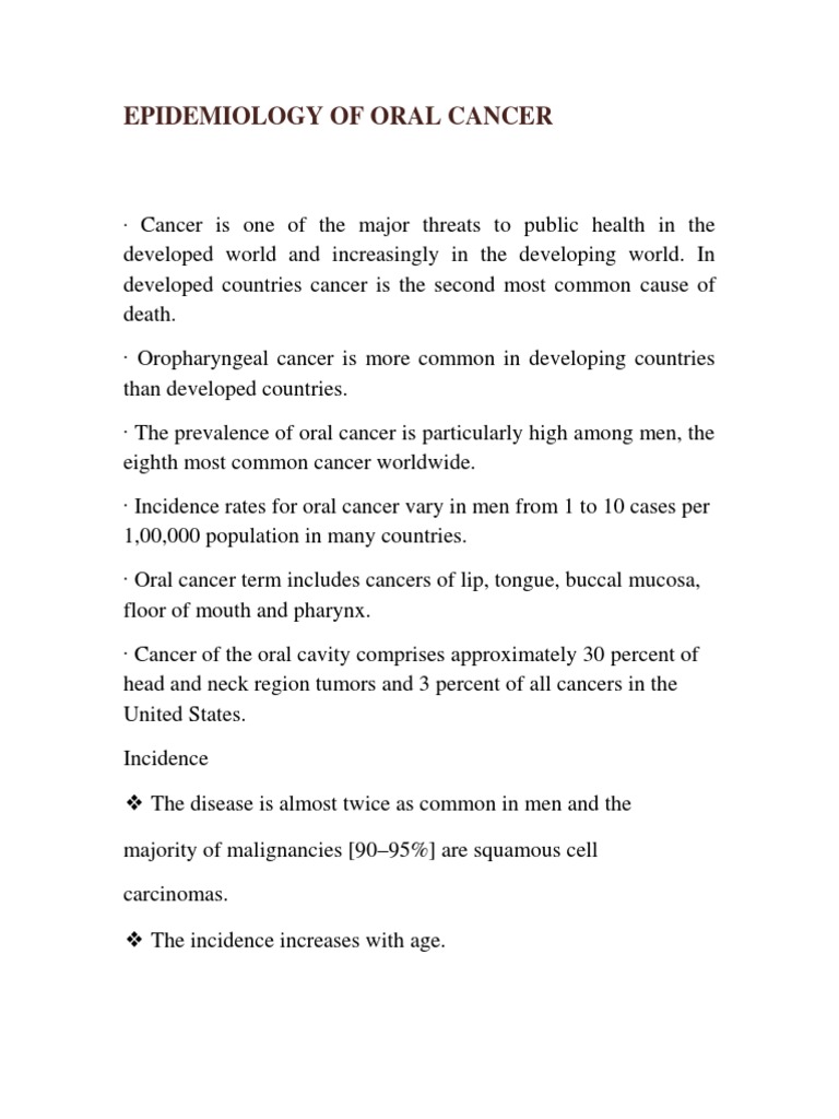 Epidemiology of Oral Cancer | PDF | Cancer | Head And Neck Cancer