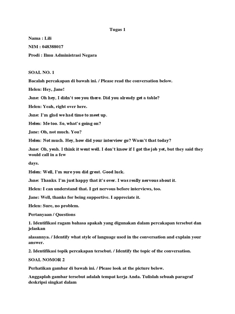 Tugas 1 Bahasa Inggris Download Free Pdf Communication
