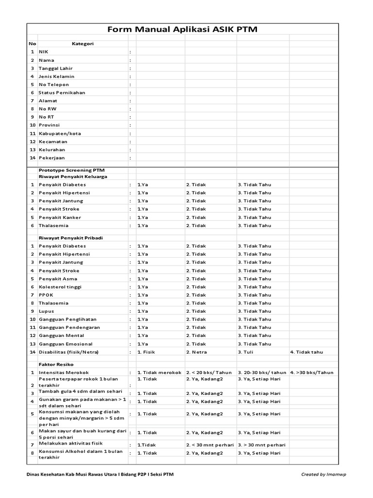 Form PTM Aplikasi ASIK-2 | PDF