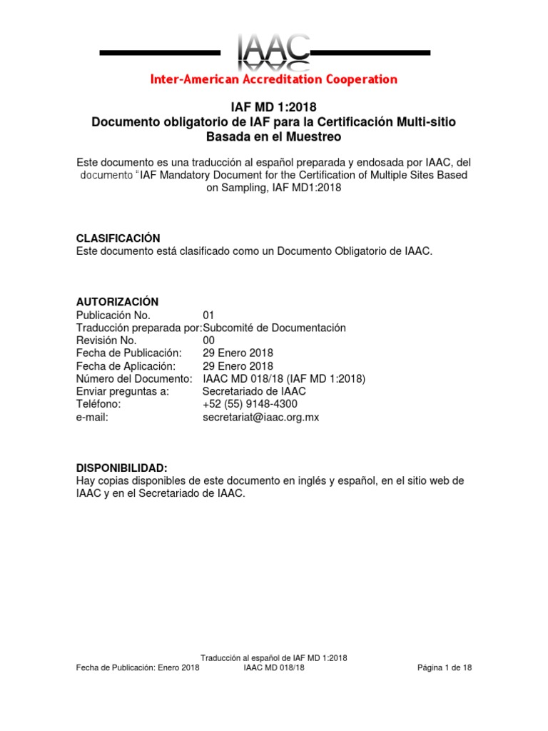 Traducción IAF MD 1:2018 al Español | PDF | Auditoría | Muestreo ...