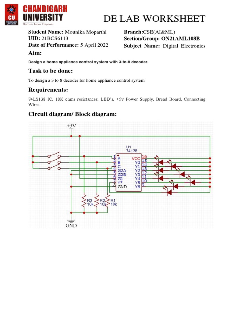De Lab Worksheet PDF Integrated Circuit Logic Gate