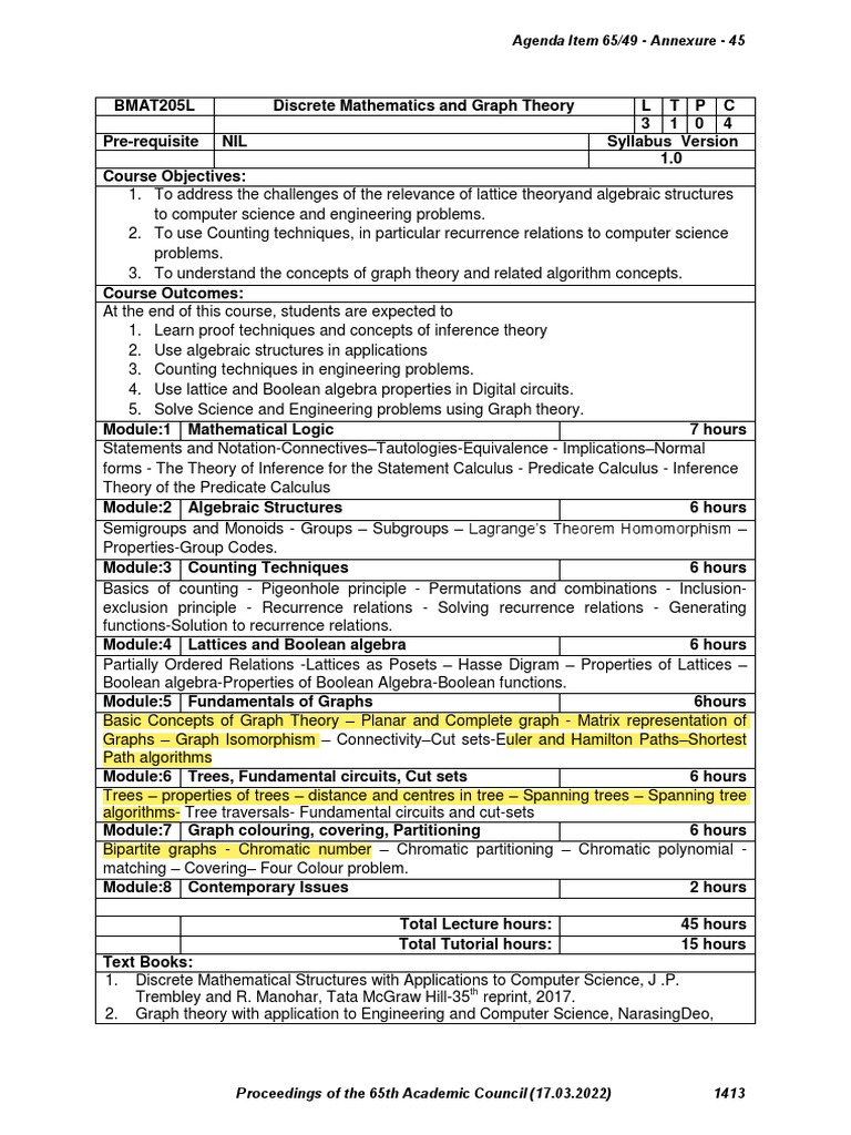 Bmat205l Discrete-Mathematics-And-Graph-Theory TH 1.0 70 Bmat205l | PDF ...