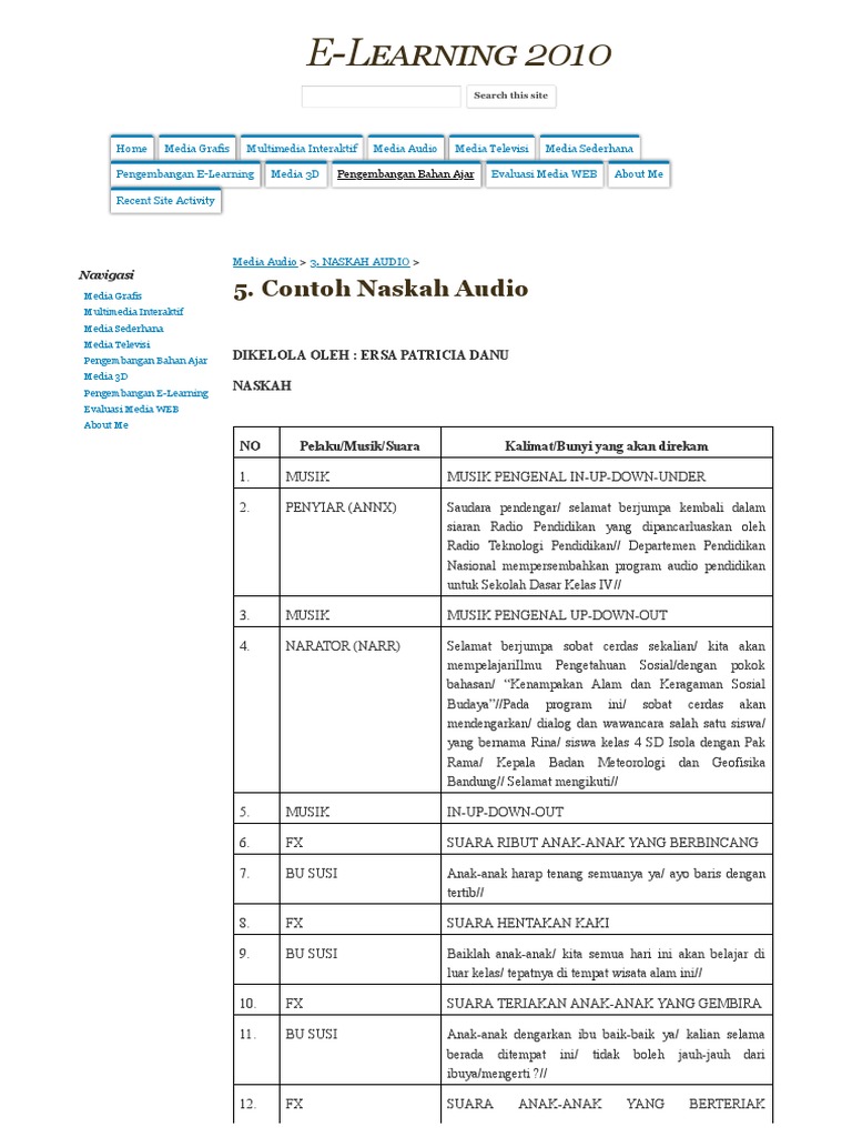 Contoh Naskah Audio Pembelajaran | PDF | Perjalanan | Seni