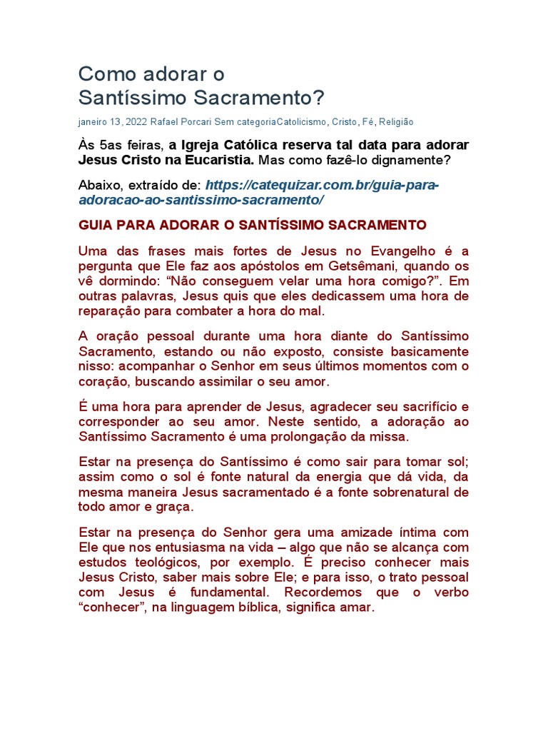 Guia Para Adorar O Santíssimo Sacramento Pdf Eucaristia Oração
