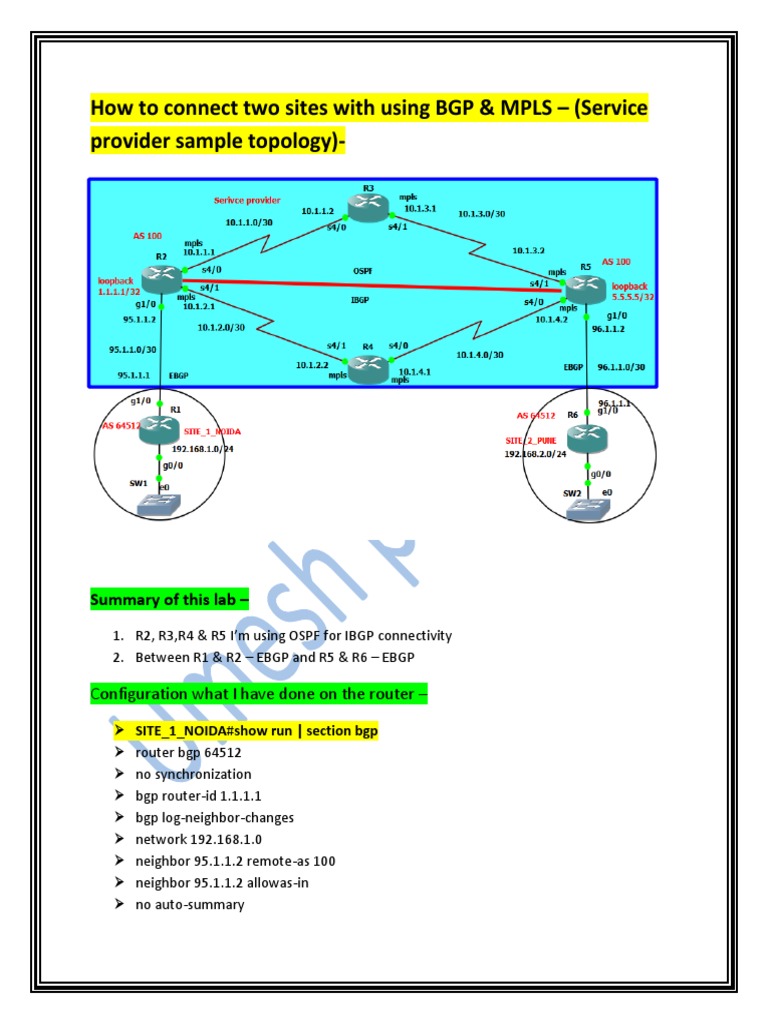 How To Connect Two Sites Using Bgp Mpls Lab 1642879978 Pdf Router