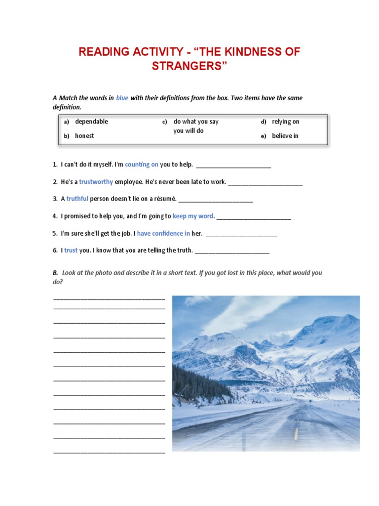 READING ACTIVITY - The Kindness of Strangers | PDF