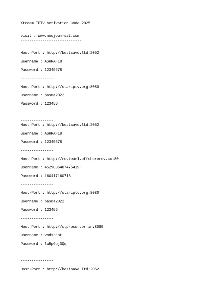 Xtream IPTV Activation Code 2025 Download Free PDF User