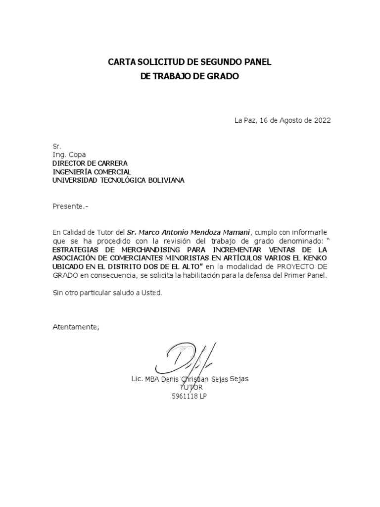 Carta Solicitud Segundo Panel | PDF