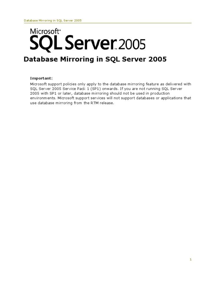 SQL Server 2005 Database Mirroring Guide | PDF | Microsoft Sql Server ...