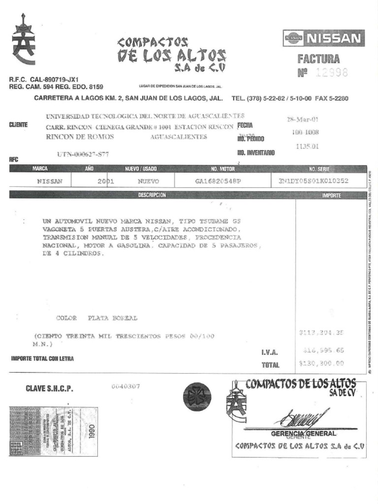 Facturas de Vehículos Anexo Formato 27 2 PDF