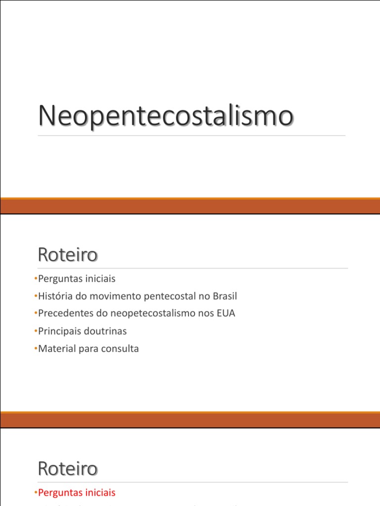 Aula EBD - Neopentecostalismo | PDF | Pentecostalismo | Igreja cristã