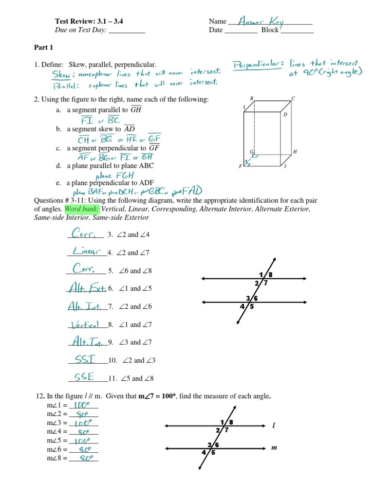 Geometry Test Review: Angles & Lines | PDF | Geometry | Elementary Geometry