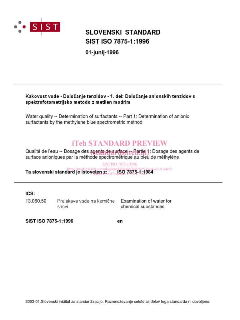 Sist Iso 7875 1 1996 | PDF | Surfactant | International Organization ...