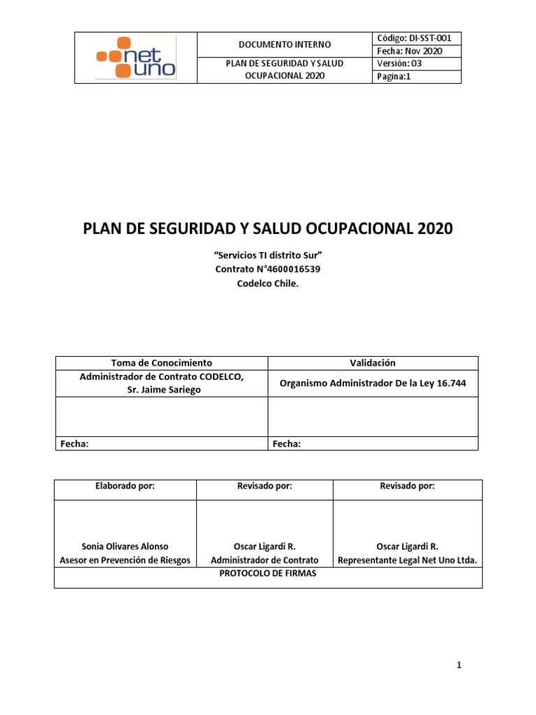 Plan de Seguridad y Salud 2020 | PDF | Seguridad y salud ocupacional ...