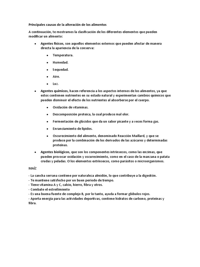 Cambios físicos en alimentos y alteraciones | PDF | Salud y bienestar ...