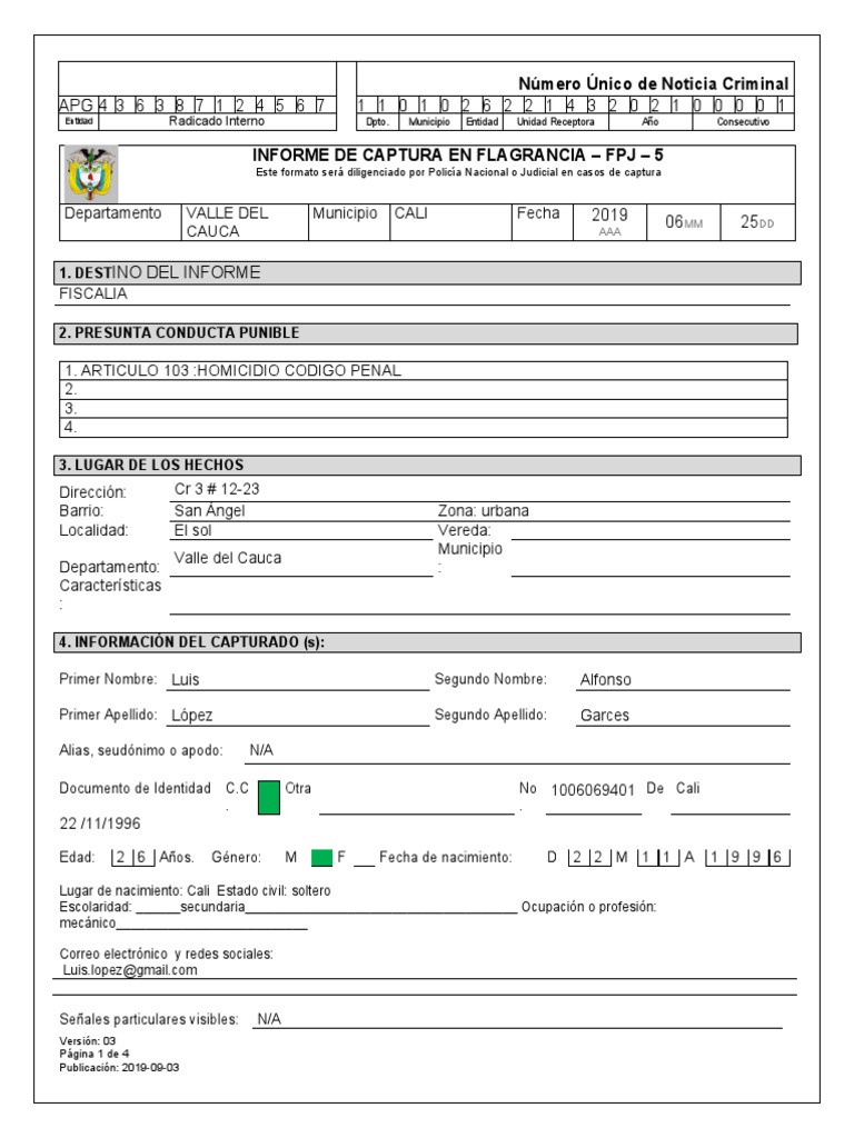 Informe de Captura en Flagrancia Cali | PDF | Derecho