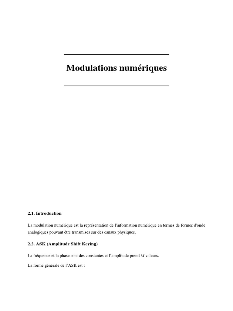 Modulations Numériques : ASK, FSK, PSK | PDF | Modulation | Ingénierie ...