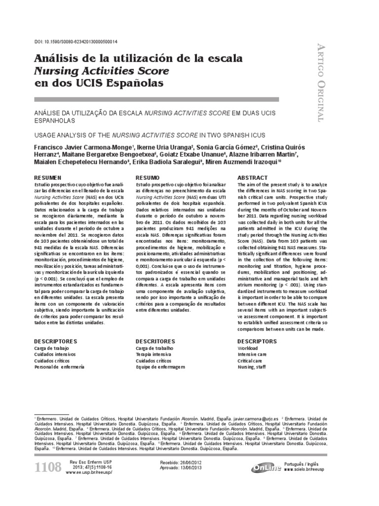 Escala Nursing Activities Score | PDF | Cuidado de la salud