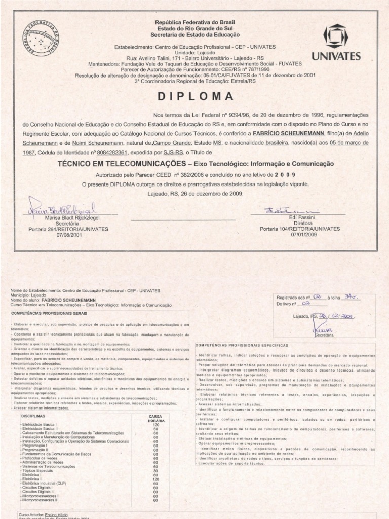 Diploma Tecnico Em Telecomunicacoes Pdf
