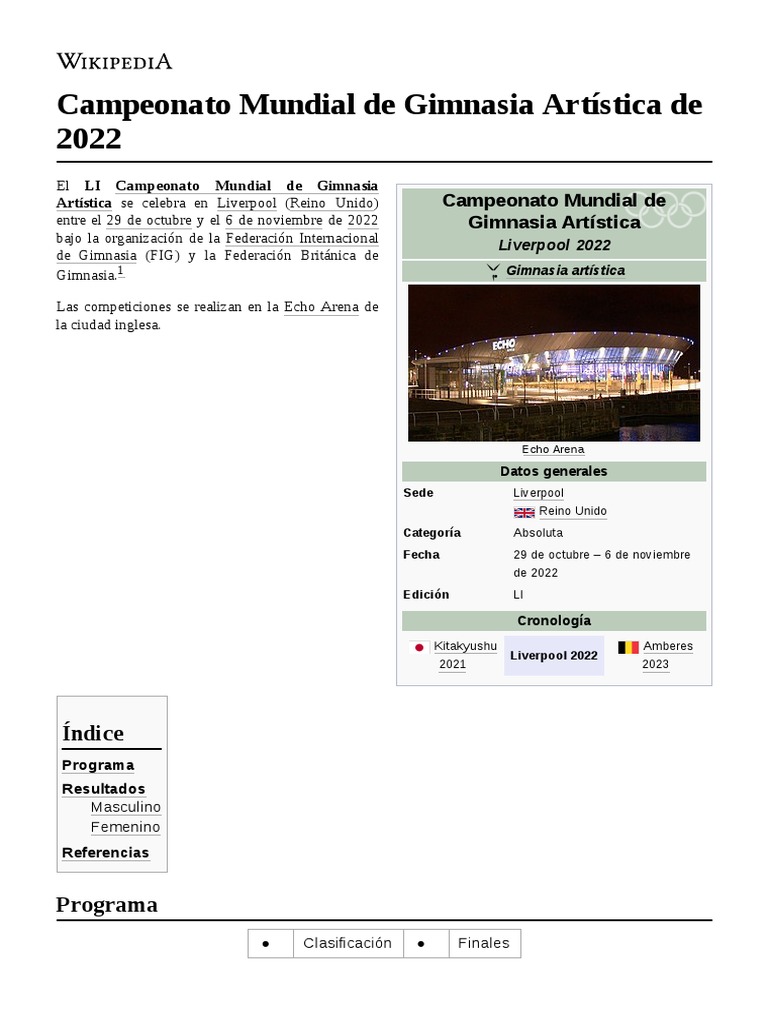 Campeonato Mundial de Gimnasia Artística de 2022 PDF Juegos