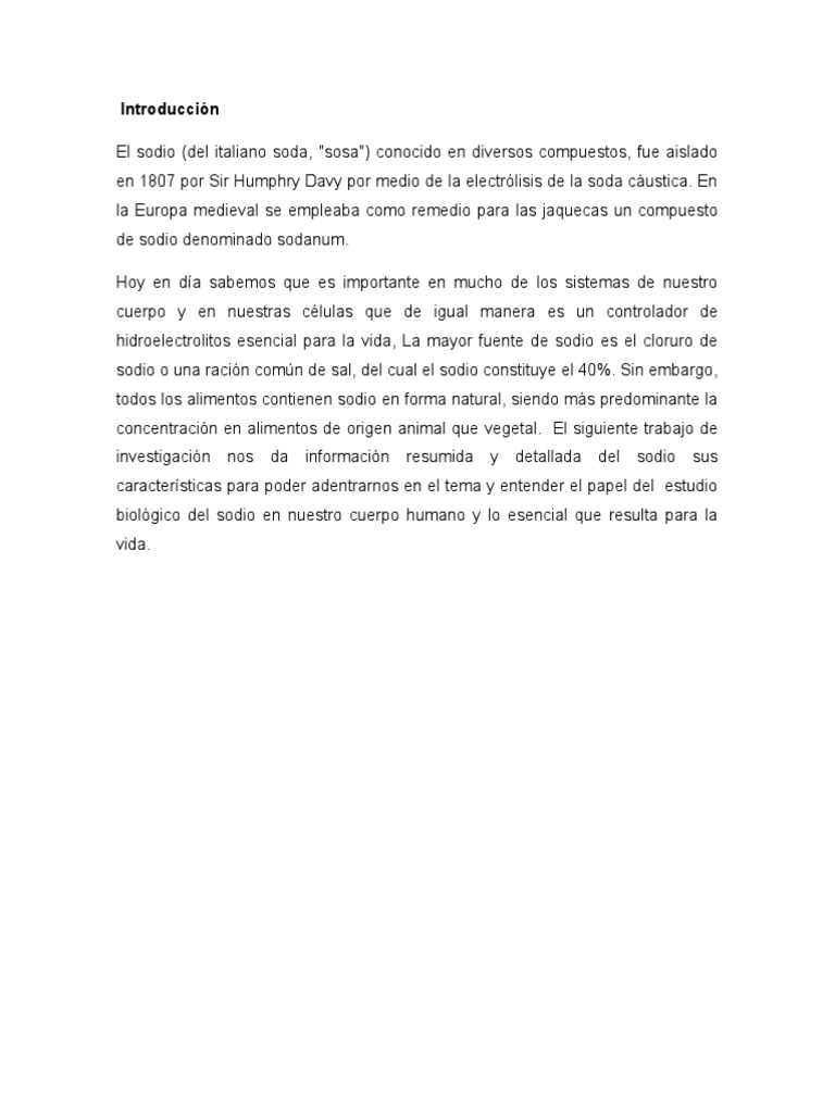 Importancia del Sodio en el Cuerpo Humano | PDF | Sodio | Química