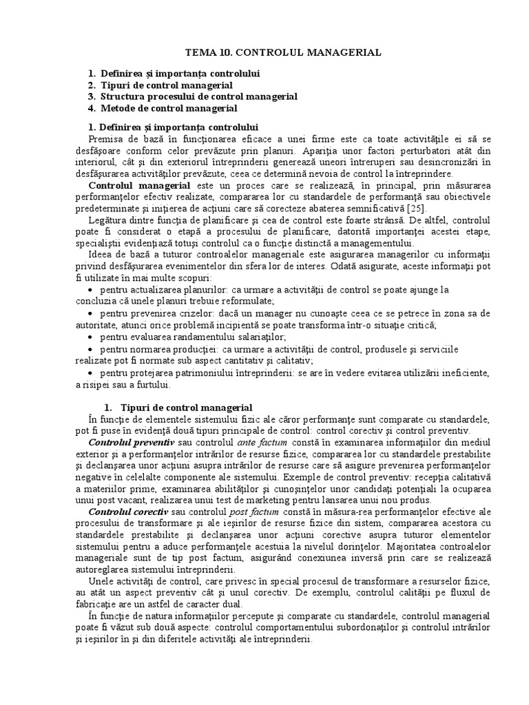 Tema 10 Controlul Managerial | PDF