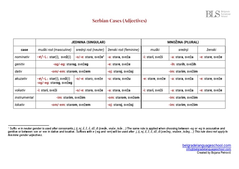 BLS Serbian Adjectives Serbian Cases PDF
