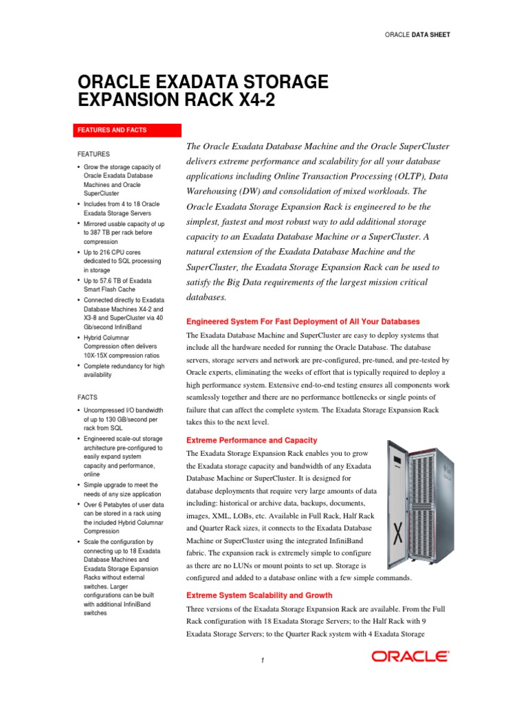 Oracle Exadata Storage Expansion Rack X4 2 Data Sheet PDF Databases