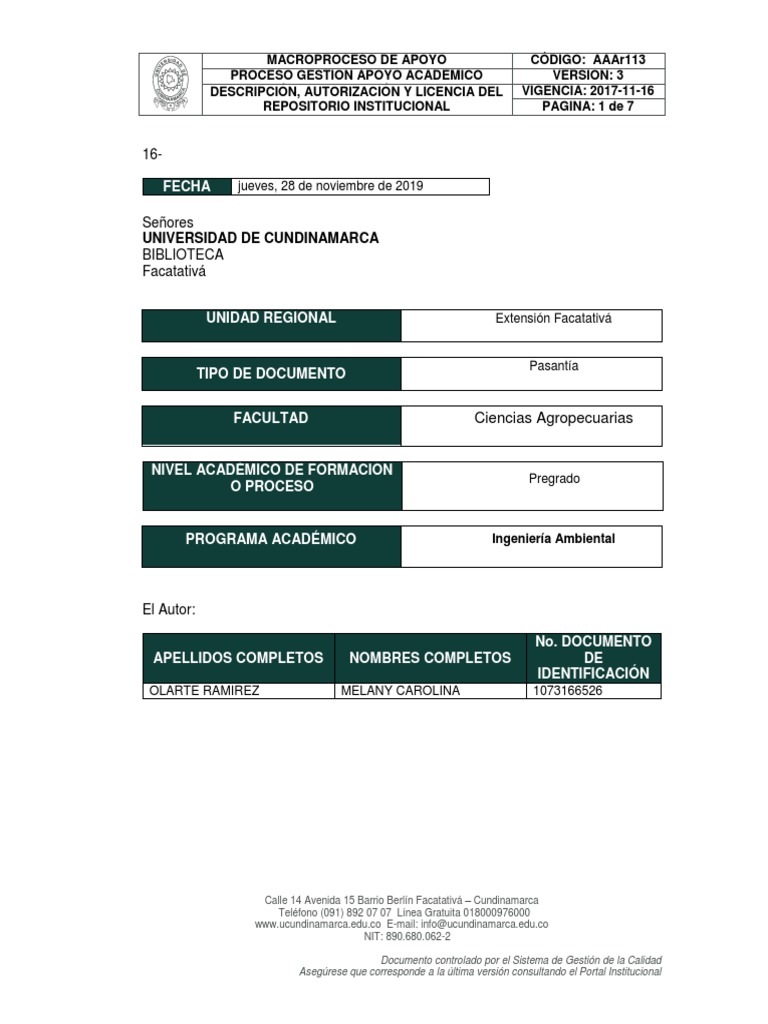 Formulaci n del sistema de gesti n ambiental ntc iso 140012015 en la