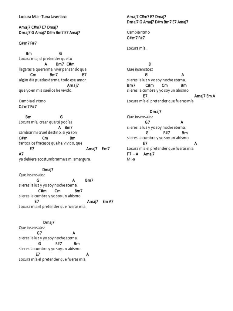 Locura Mía: Letra y Acordes | PDF