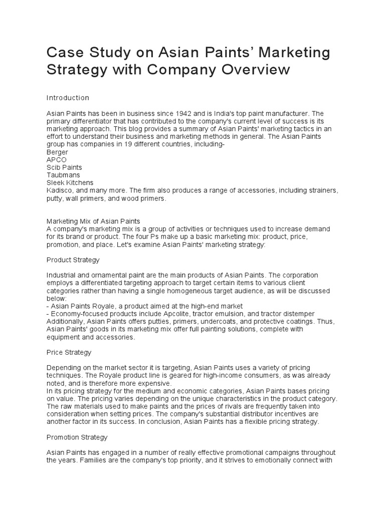Asian Paints Marketing Strategy Overview | PDF | Marketing | Pricing
