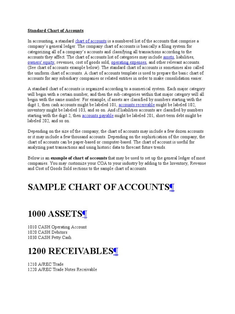 Standard Chart of Accounts PDF Expense Deferral
