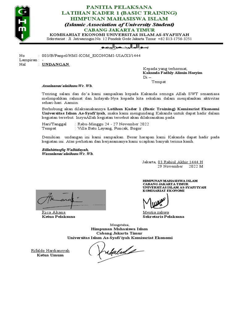 Contoh Undangan Hmi Ga Pake Cap | PDF