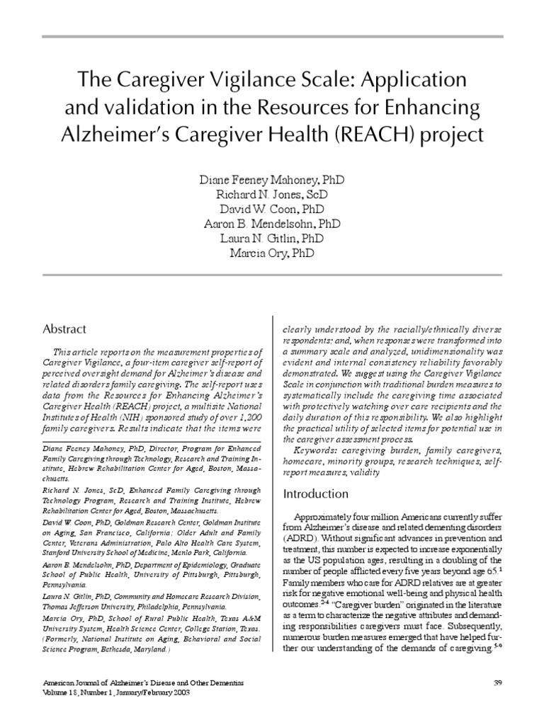 The Caregiver Vigilance Scale: Application and Validation in The ...