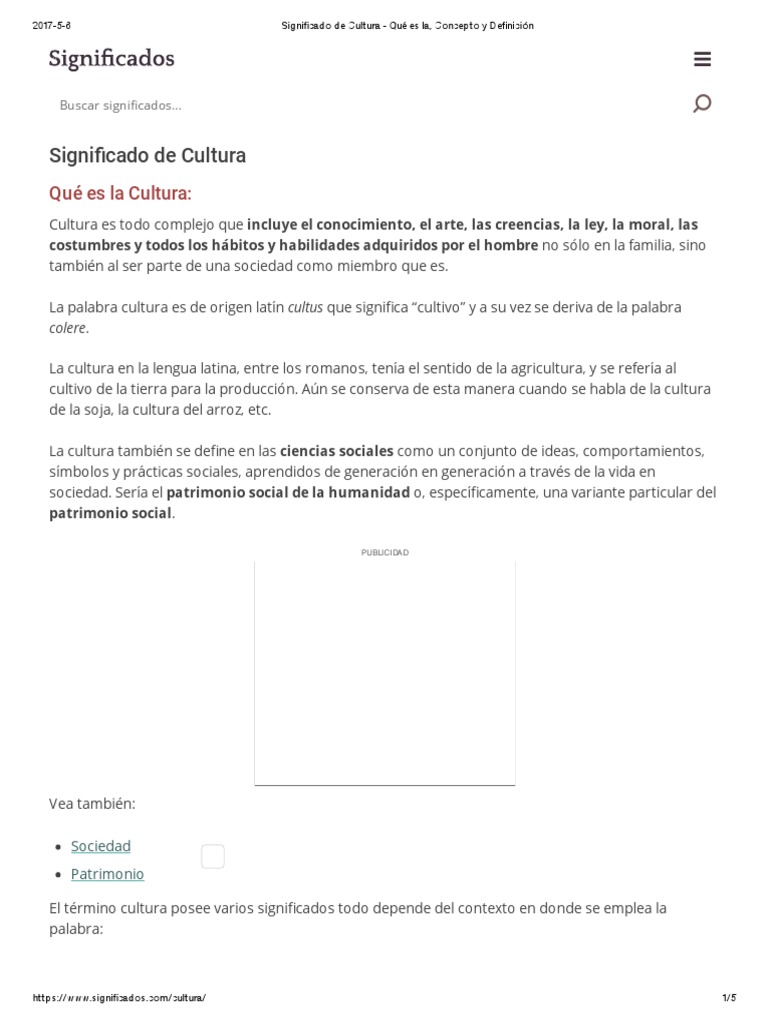 Significado de Cultura - Qué Es La, Concepto y Definición | PDF