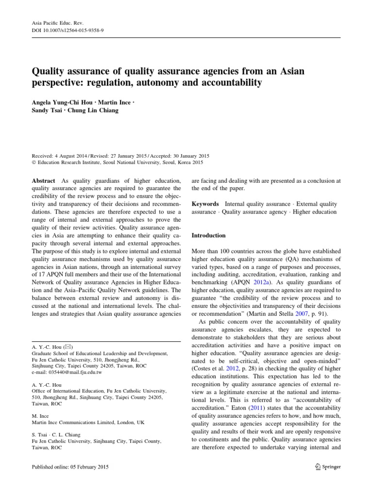 Quality Assurance of Quality Assurance Agencies | PDF | Quality