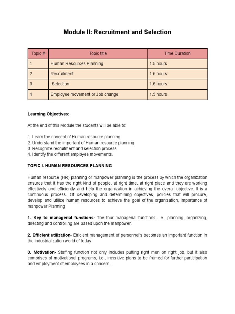 Module II - Recruitment and Selection | PDF | Human Resource Management ...