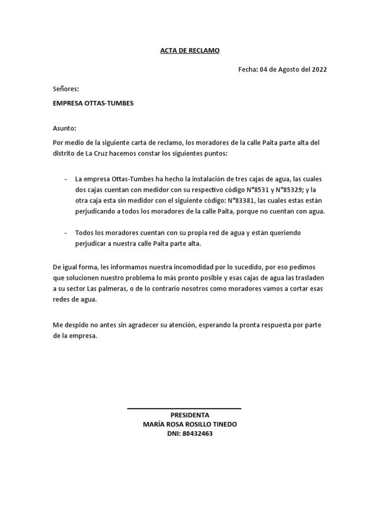 Reclamo de moradores por falta de agua | PDF | Viajes y turismo