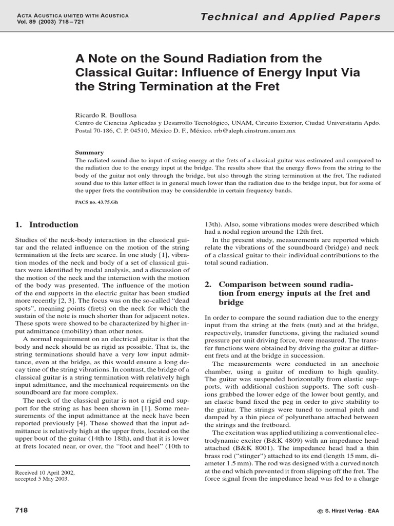 A Note On The Sound Radiation From The Classical Guitar Influence of ...