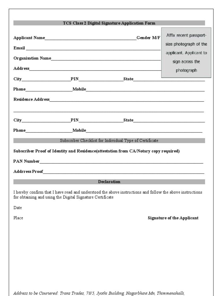 TCS Digital Signature Application Form | PDF | Business