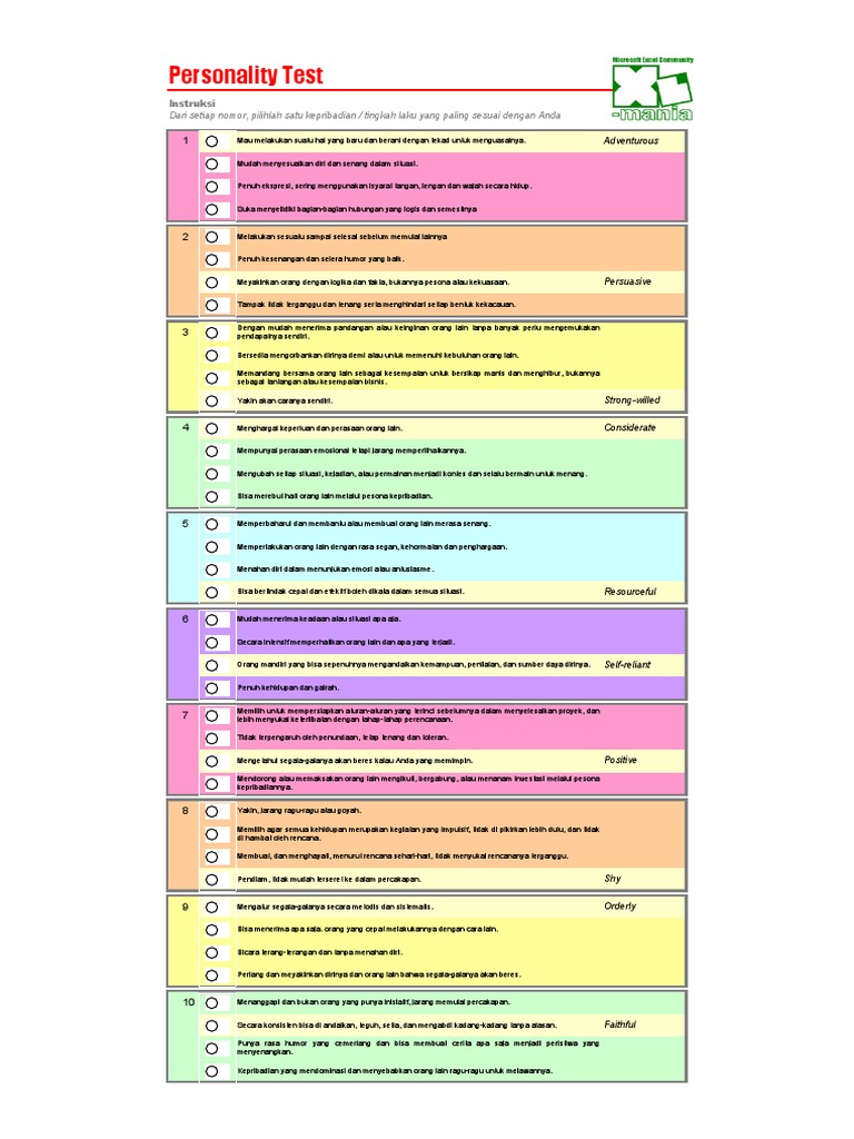 Personality Test PDF Personality Test PDF