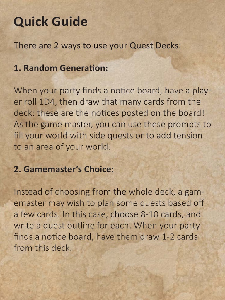 Quest Decks 2.0 - Sample PDF | PDF