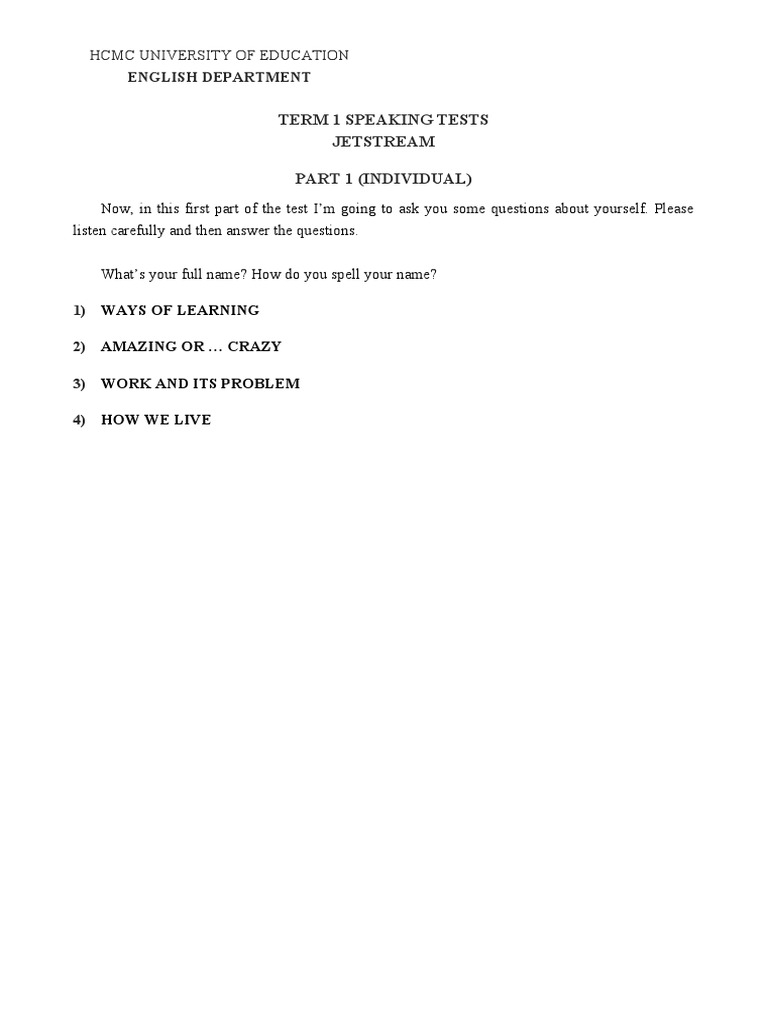 Speaking Test Topics for Students | PDF | Cognition | Psychology