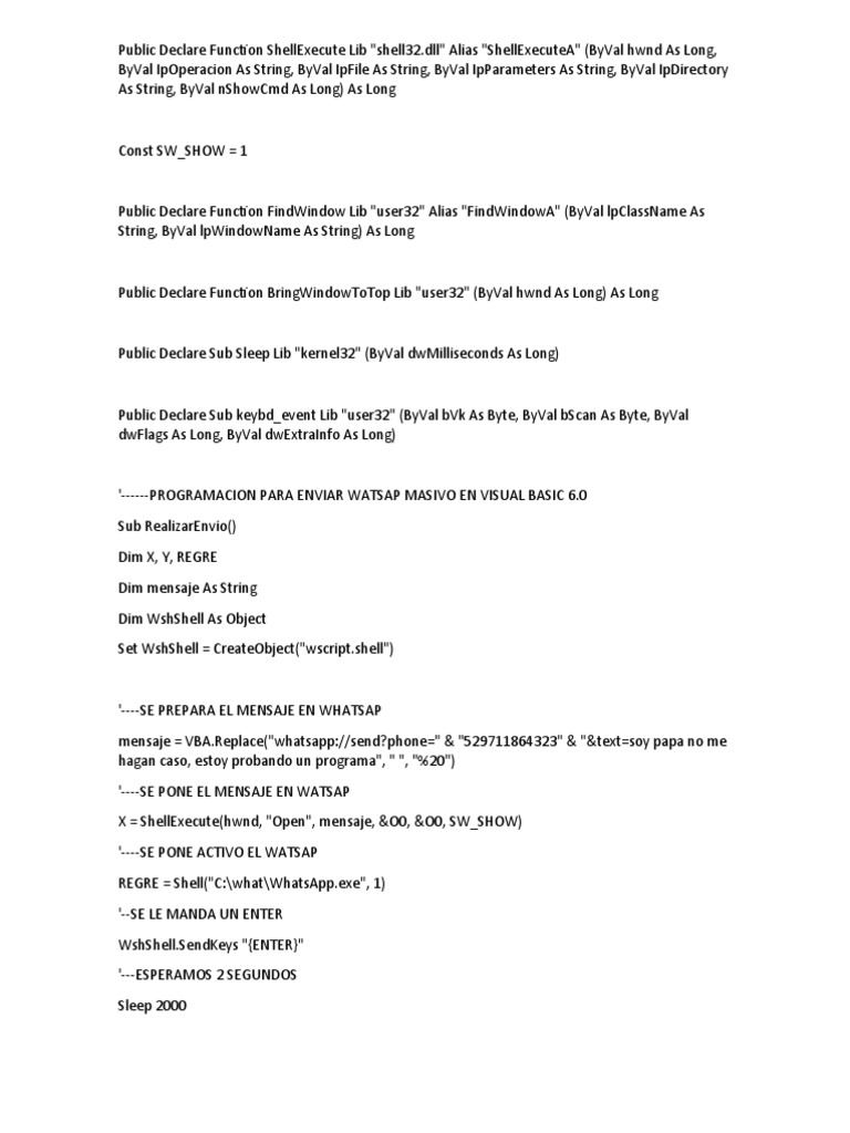 Enviar watsap masivo en visual basic 6 pdf software datos de